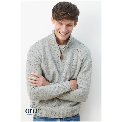 Troyer Aran Zip Neck Sweater Light Grey Colour